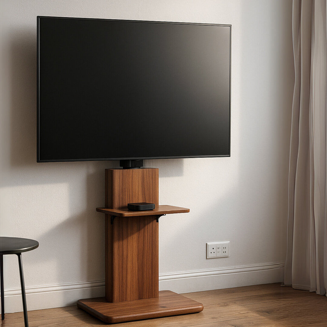 Borough Wharf 2 Tier Wooden Adjustable TV Floor Stand With 2 Shelves Brown 65"