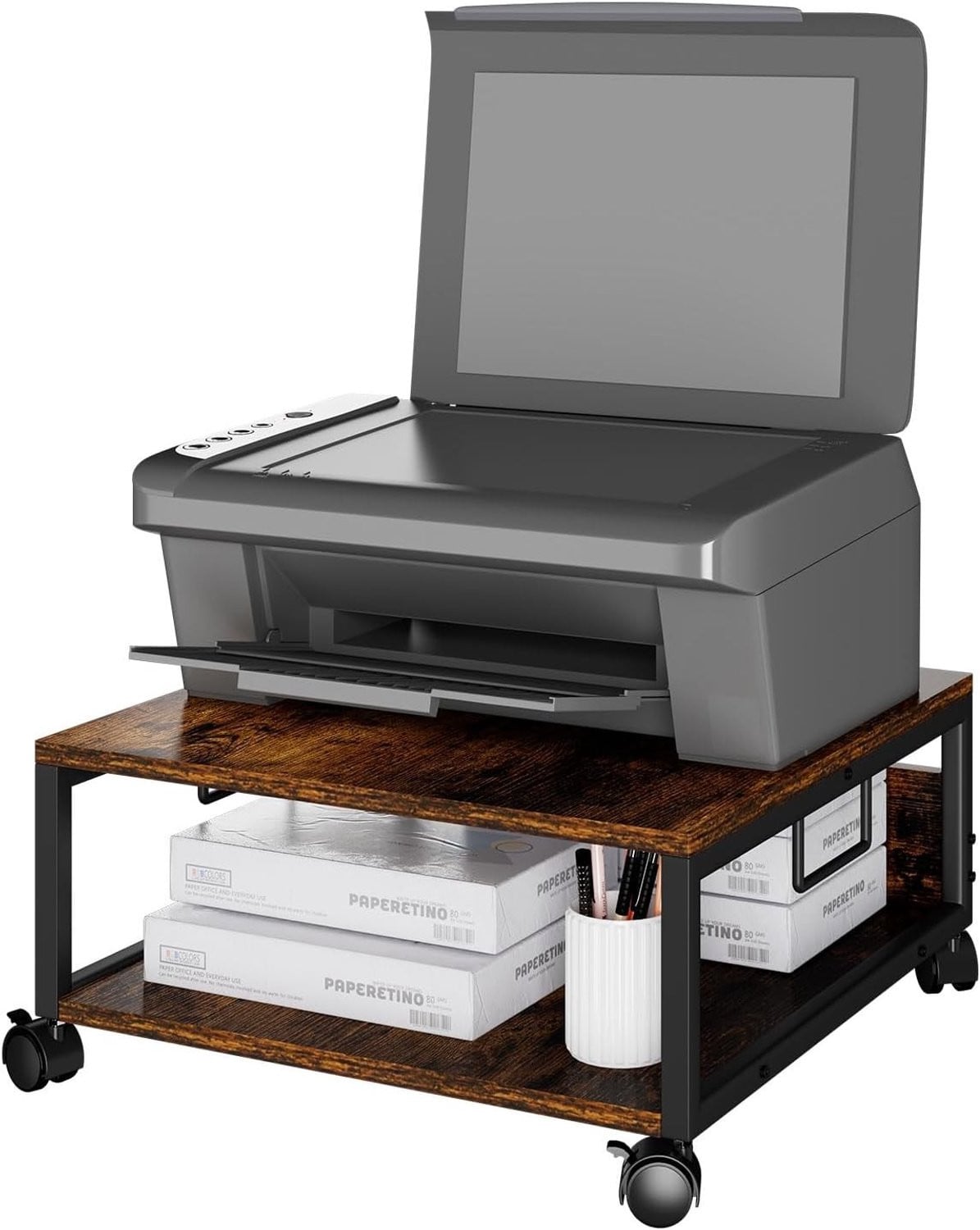 2-laagse desktop printerstandaard met wielen voor uw thuiswerkplek of kantoor