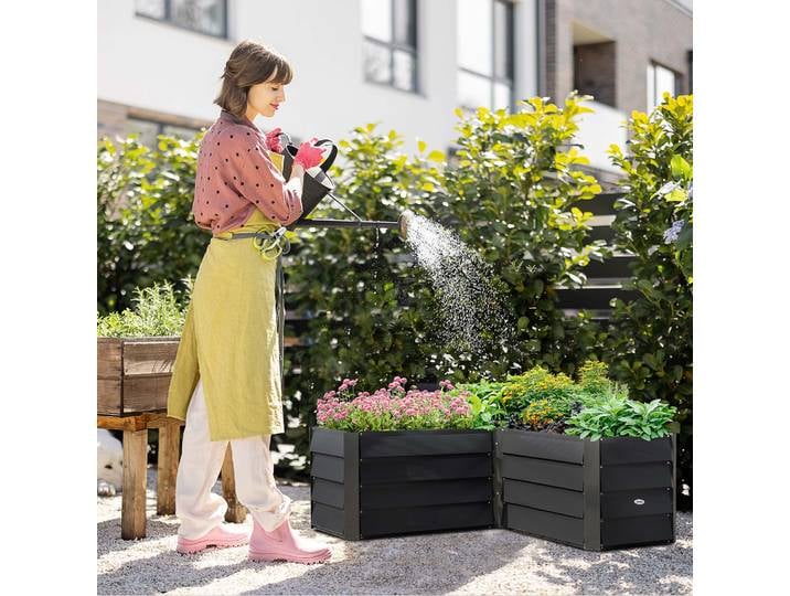 Outsunny Carré Potager en L 115x115x44cm Acier Galvanisé Gris