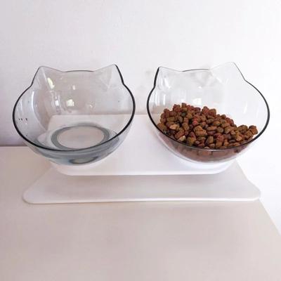 Uplift Essentials Double Cat Feeding Bowl With Non Slip Stand For Food And Water clear 2pcs