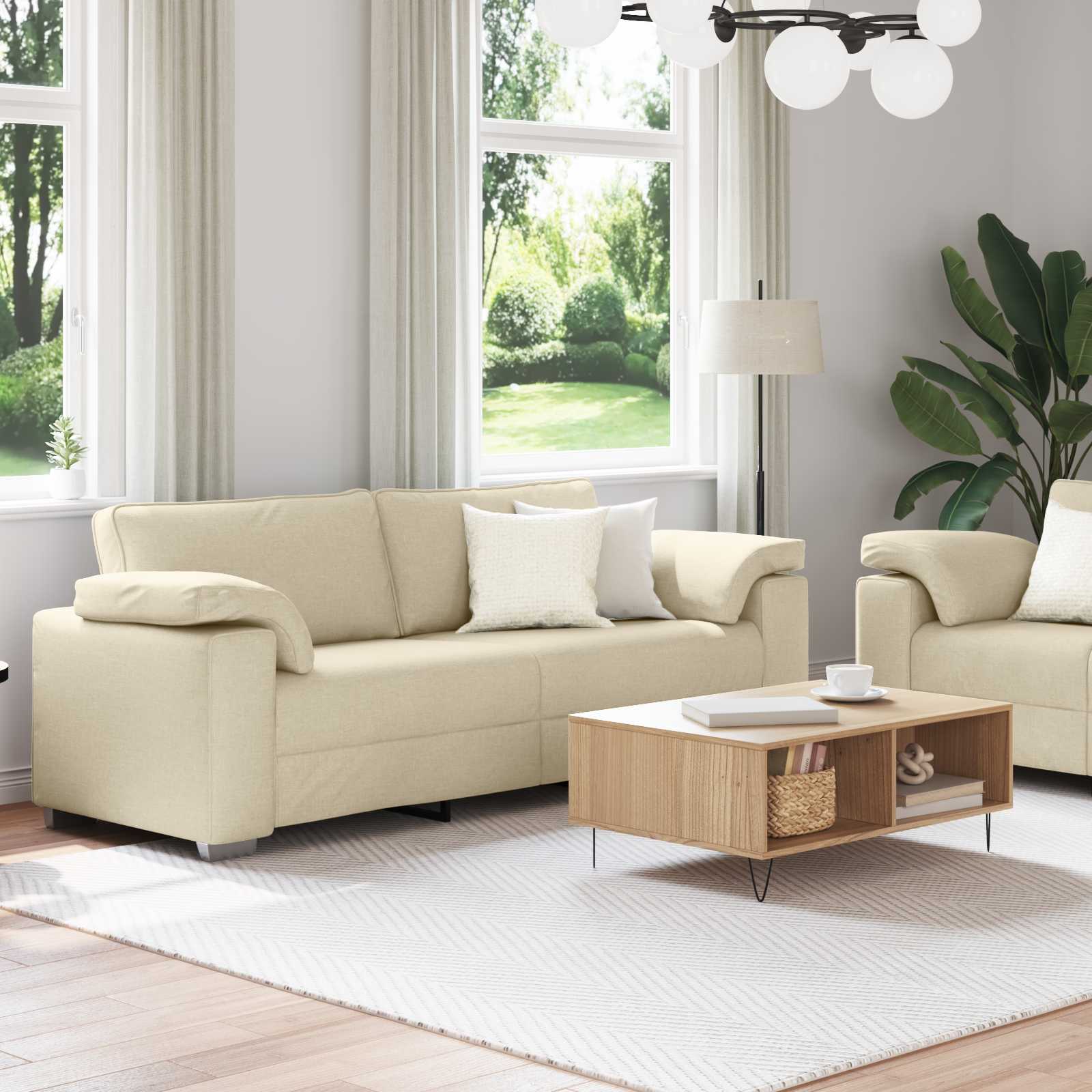vidaXL Canapé 2 pc Crème tissu