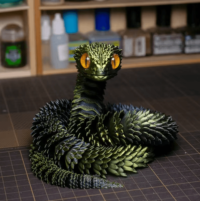 Inspire Curations 3D Printed Articulated Snake Figurine Articulated Snake Toy 3D Printed Snake Model For Home & Office Decor black Gold 30cm