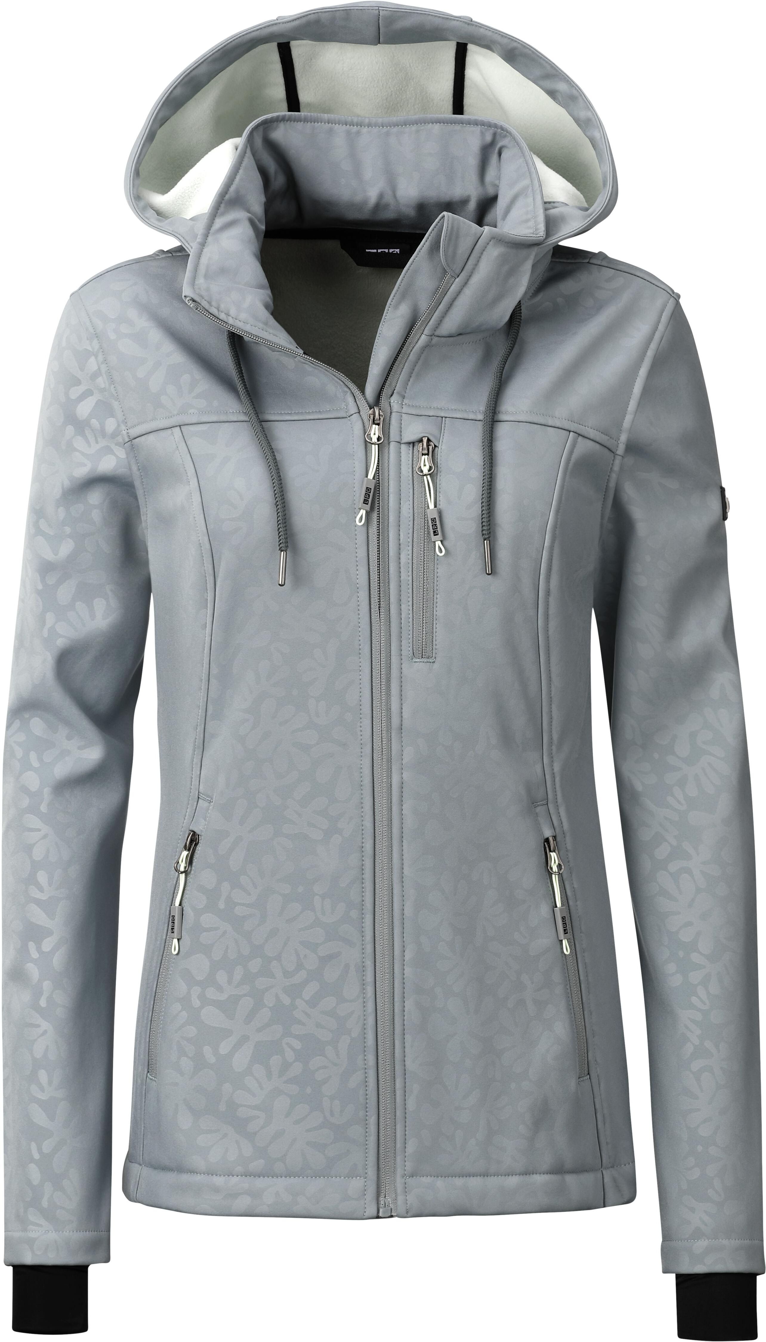 Softshelljacke LPO "Softshelljacke Janice Übergangsjacke", Damen, Gr. 40 (M), trooper, Softshell, 100% Polyester, regular fit hüftbedeckend, abnehmbar,verstellbar mit Gummizug, Jacken Softshelljacke, Allover-Print trooper 40 (M)
