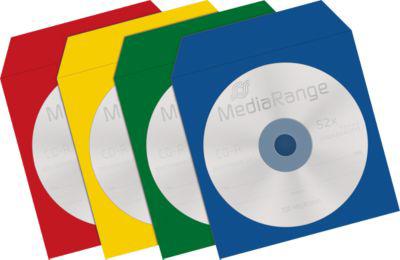 CD-/DVD-Papierhüllen, wiederverschließbar, Sichtfenster, farbig sortiert, 100 Stück