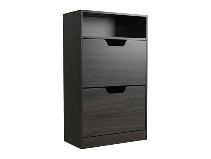 Relaxdays Meuble à Chaussures 102x60x24 cm\, 8 Paires\, 2 abattants\, étroit pour Couloir\, Effet Bois\, Gris