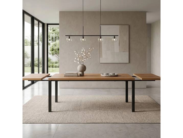 Ausziehbarer Ramme-Tisch aus massivem Holz 140x100 cm Eine Verlängerung 50 cm Danzz