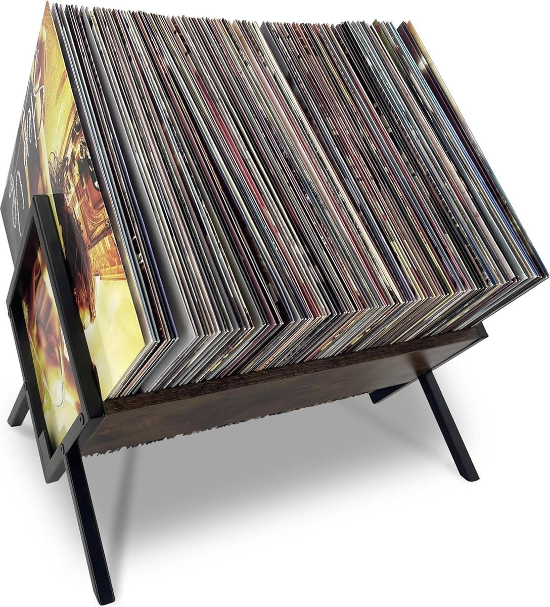 Houten opberghouder voor vinylplaten en boeken - 12 inch albumhouder displaystandaard