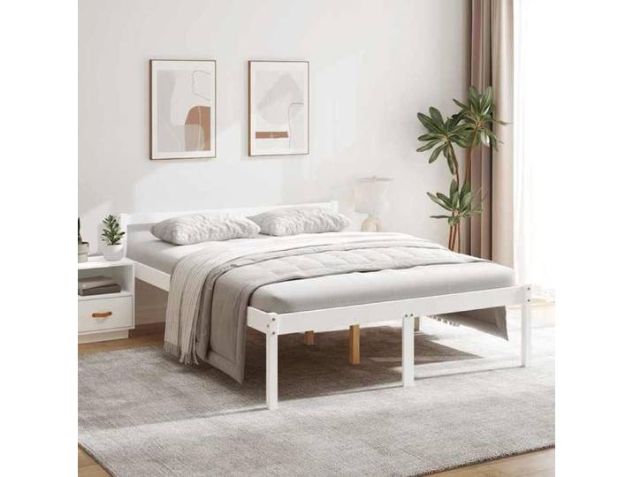 Lit personnes âgées solide sans matelas Lit 160x200 cm bois pin massif confortable chambre senior espace rangement