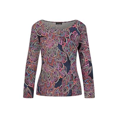 Print-Shirt GOLDNER "Langarm Printshirt, U-Boot-Ausschnitt", Damen, Gr. 48, schwarz (schwarz, bunt, gemustert), Obermaterial: 95% Viskose CV. 5% Elasthan EL., U-Boot-Ausschnitt, Shirts, U-Boot-Ausschnitt