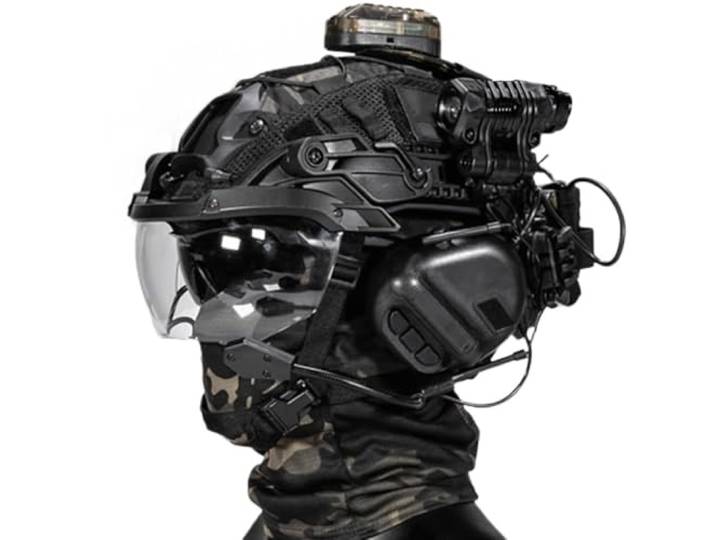 SDYAYFGE Tactical Helm Set,PJ Fast Helmet Taktische Kopfhörer Mit Abnehmbarer Airsoft-Maske Dreifach-Schutzbrille Und Stoßdämpfender Innenpolsterung Für Outdoor Paintball Jagd BBS