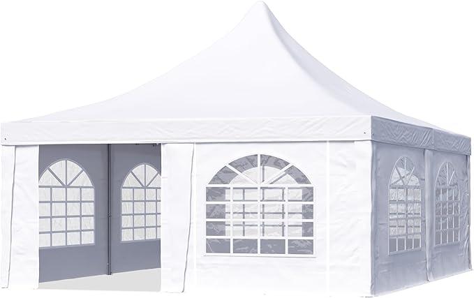 Pagodenzelt Pavillon 5x5 m schnell & einfach zu montieren mit Fenstern - robuste PVC-Plane 700 weiß