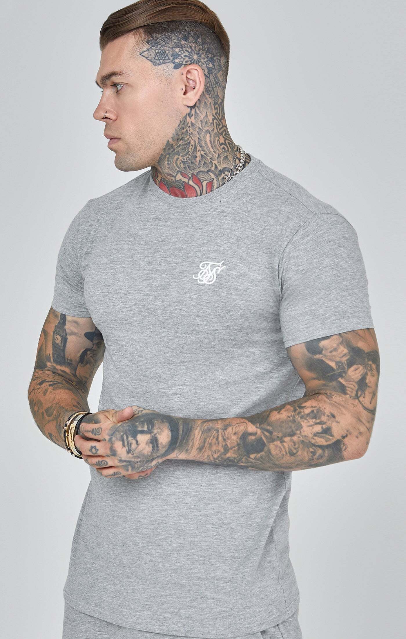 T-Shirt SIKSILK "Siksilk T-Shirts Essentials T-Shirt", Herren, Gr. XS, grau, Obermaterial: 95% Baumwolle CO. 5% Elasthan EL., Shirts T-Shirt grau XS