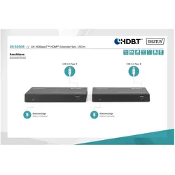 Digitus 4K HDBaseT™ HDMI Extender Set, 150 m, KVM Switch, Schwarz