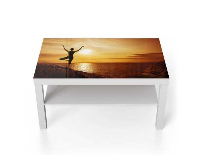DEQORI Glastisch weiß groß 90x50 cm Motiv Balance im Abendlicht ausgefallener Beistelltisch aus Glas Hochglanz Couchtisch fürs Wohnzimmer moderner Couch Tisch mit Design