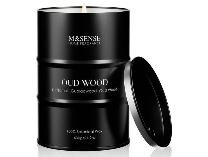 Duftkerze im Glas Oud Holz 600g Sojawachs langanhaltend, Schwarz, Paraffin, 12 cm, Dekoration, Kerzen & Kerzenhalter, Duftkerzen