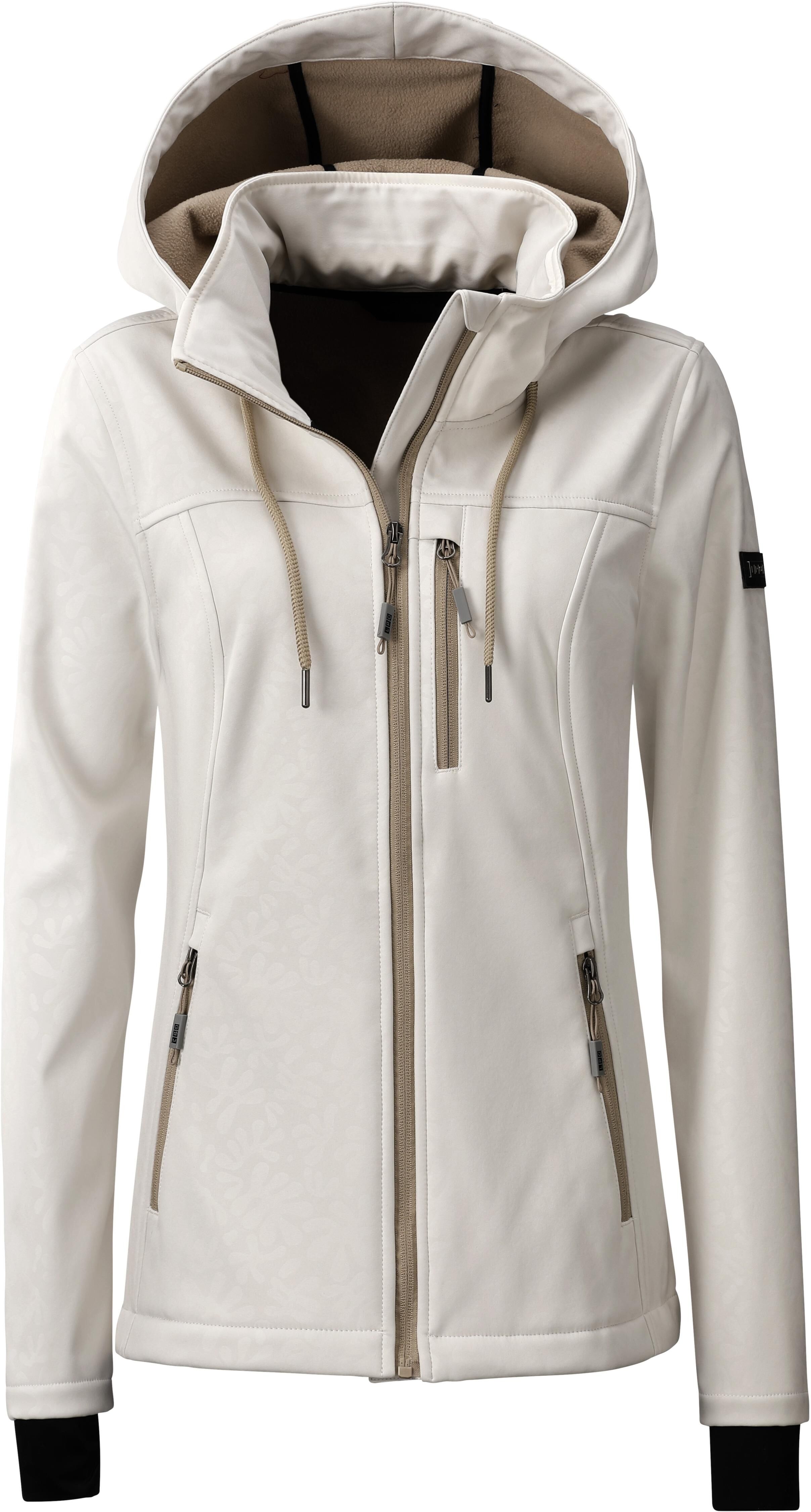 Softshelljacke LPO "Softshelljacke Janice Übergangsjacke", Damen, Gr. 36/38 (M), whisper weiß, Softshell, 100% Polyester, regular fit hüftbedeckend, abnehmbar,verstellbar mit Gummizug, Jacken Softshelljacke, Allover-Print