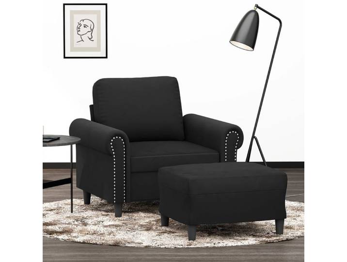 NEW 2026  Fauteuil avec repose-pied Noir 60 cm Velours L2291