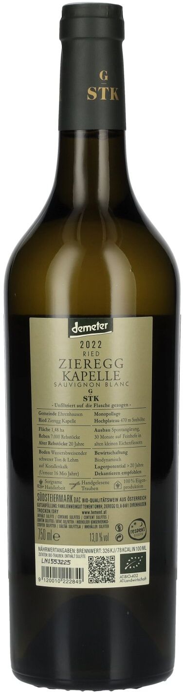 Tement Sauvignon Blanc Ried Zieregg Kapelle Südsteiermark DAC 2022 13% Vol. 0,75l