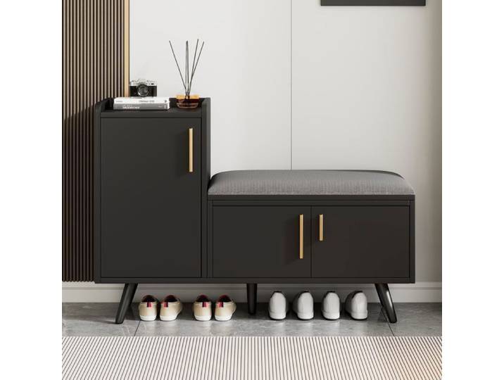 Meuble à chaussures - Becag - Meuble d'entrée rangement pour chaussures - Banc à chaussures - 100x34x69cm - Noir