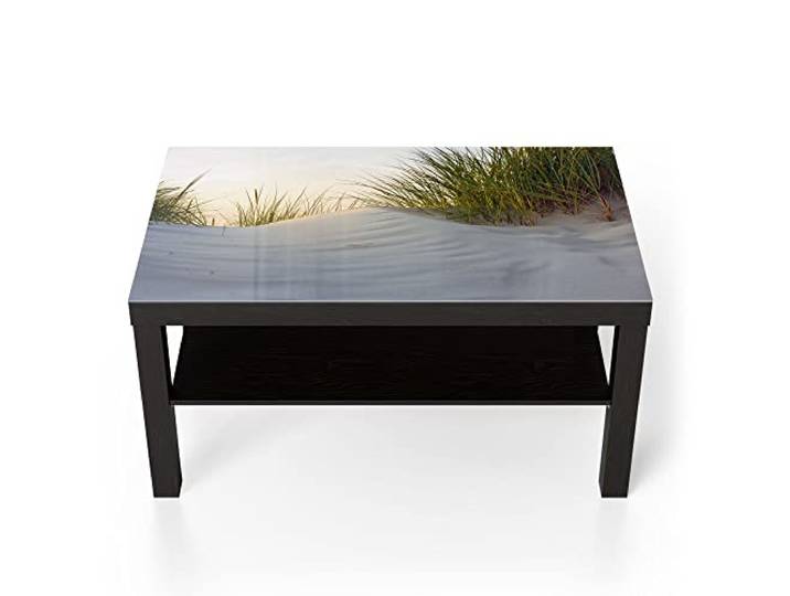 DEQORI Glastisch schwarz groß 90x50 cm Motiv Düne mit Dünengras ausgefallener Beistelltisch aus Glas Hochglanz Couchtisch fürs Wohnzimmer moderner Couch Tisch mit Design