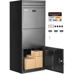 VEVOR Paketbriefkasten 1198x500x360 mm, Paketkasten mit Schloss, Paketbriefbox aus verzinktem Stahl mit Diebstahlschutzdesign, Packstation für Zuhause und das Büro, schwarz