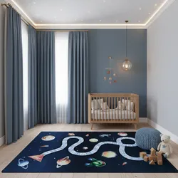 Spielteppich TRAUN in Marineblau, mit Weltraum-Motiv, 100 x 150 cm