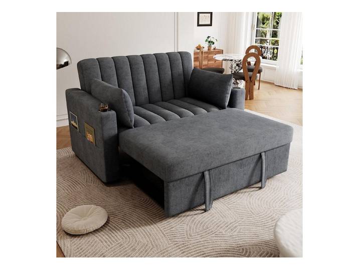 LuxusKollektion Schlafsofa Schlafsofa Doppelsofa Getränkehalter Kissen Rückenlehne Grau