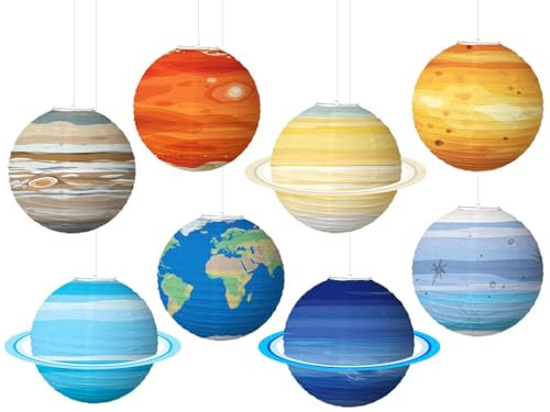 Hitopin 8 stuks papieren lantaarns met planeten thema voor kinderfeestjes, Diameter: 30 cm