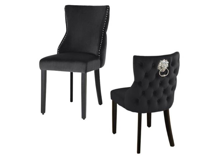 LebensWohnArt Stuhl Edler Stuhl LEON Samt schwarz Löwenkopf Nieten Chesterfield