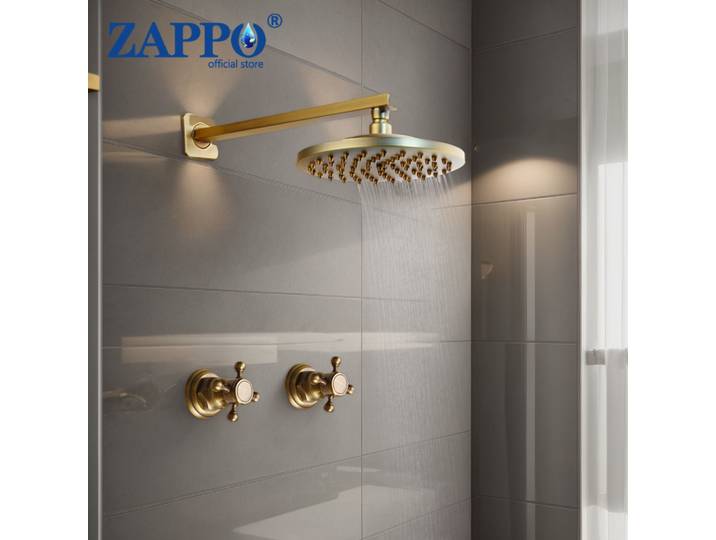 ZAPPO ensemble de douche en laiton Antique salle de bain ensemble de robinets de douche à effet de pluie avec double poignées système de douche mural douche à effet de pluie