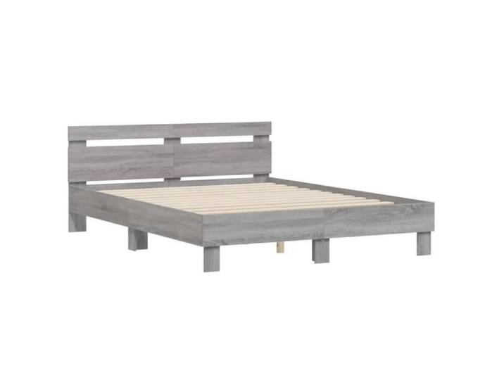 Cadre de lit - GOTOTOP - 140x190 cm - Bois d'ingénierie - Tête de lit - Sonoma gris