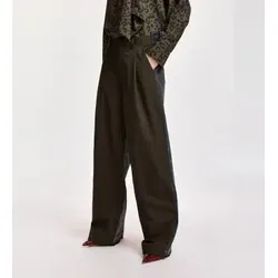 Essentiel Antwerp für Damen. KRISP Hose mit weitem Bein aus zwei Stoffen Khaki, Schwarz (40), Lässig, Grün, Polyamid