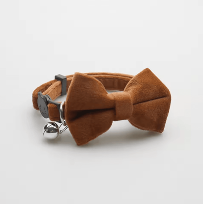 Inspire Curations Charming Bell Bow Adjustable Cat Collar brown