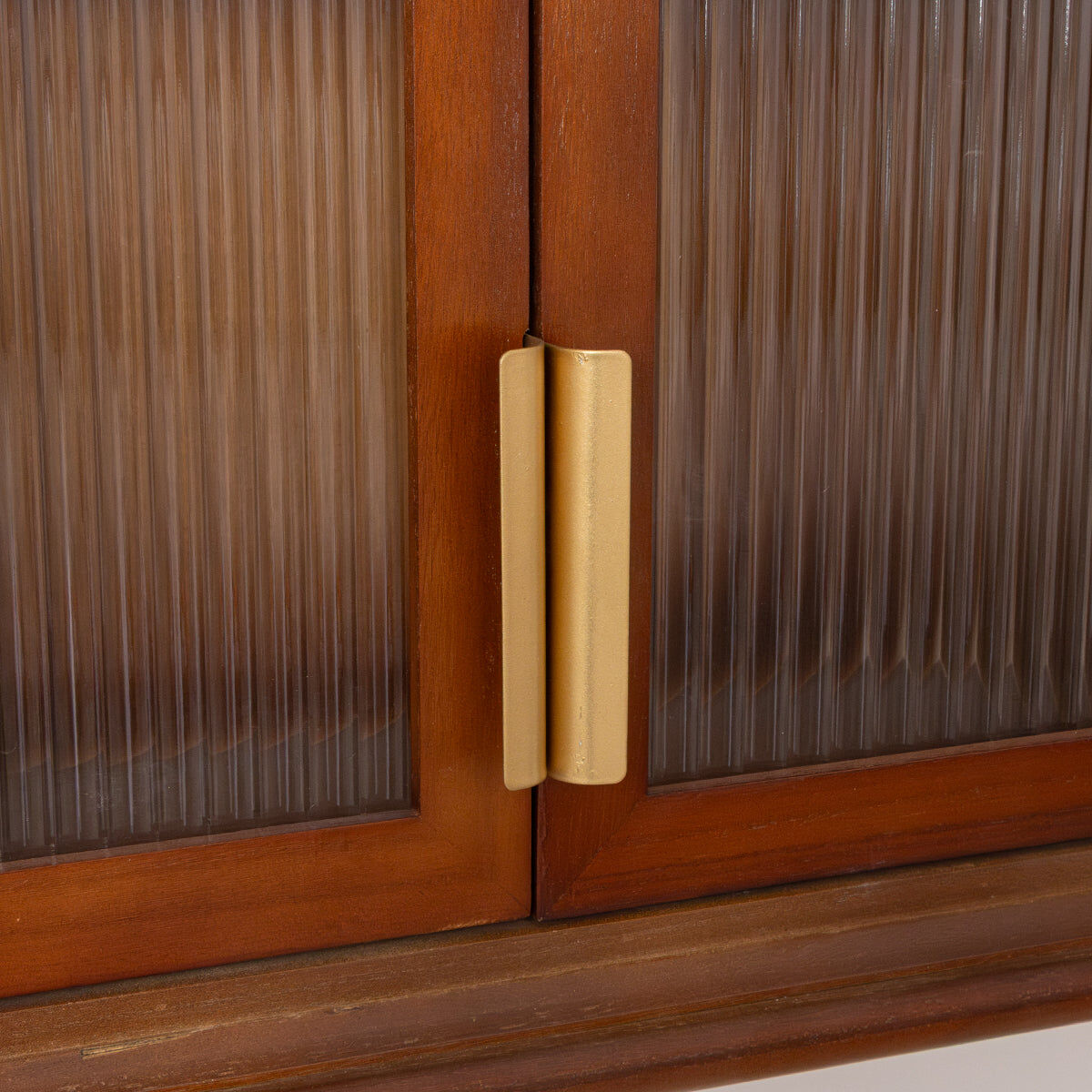 Wooden Reeded Glass Wall Cabinet Wood, Glass, Metal