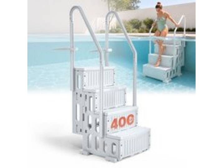 VEVOR Escalier de Piscine en Plastique avec 2 Rampes, 4 Marches Antidérapantes, Capacité de Charge 181,4 kg, pour Piscines Creusées 122-137 cm, Terrasse, Jardin, Maison, Intérieur, Extérieur, Gris