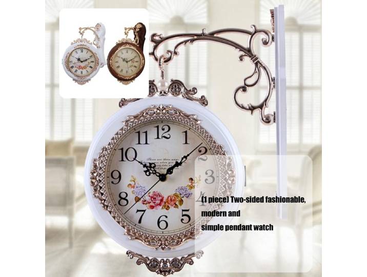Horloge murale européenne silencieuse, avec deux affichages, chiffres arabes romains, fonctionne à piles, pour les décors