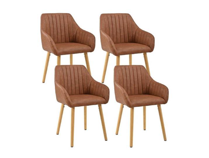 LuxusKollektion Esszimmerstuhl Esszimmerstuhl Braun Kunstleder Holzbeine 4er Set Braun-kunstleder