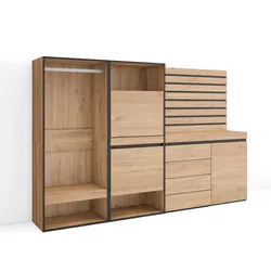 SKRAUT HOME Schuhschrank, Platzsparender Schrank, 227x35x145 cm, Schlafzimmer, Offener Schrank, Kommode, Dekorative Paneele, Moderner Stil, Eiche _ 458_31