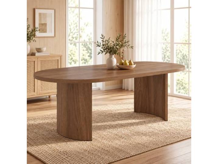 Merax Esstisch 200x90 cm, für 6-8 Personen, abgerundete Ecken, 28 mm Tischplatte, Gebogene Tischbeine, einfacher Stil, Dunkle Holzfarbe