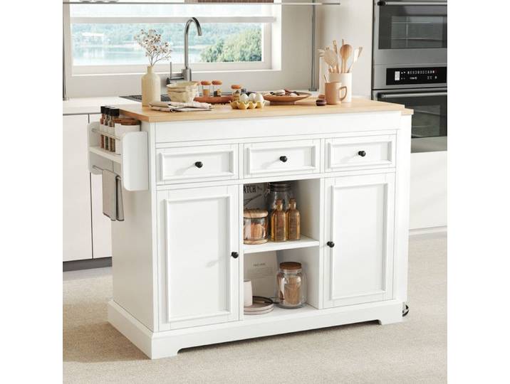 NuvlaGu - Îlot de cuisine extensible et mobile - Avec espace de rangement - Convient aux cuisines et salles à manger - Blanc