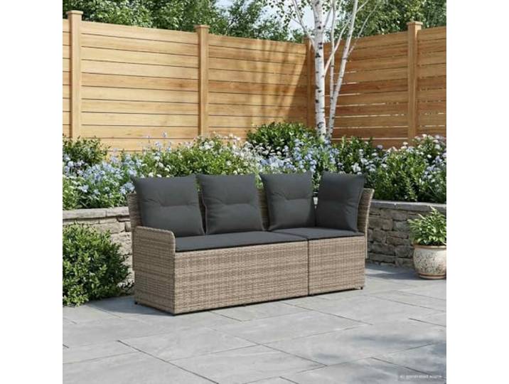 KTHLBRH Modulares Sofa aus Rattan, Grau, 2 Stück mit Armlehnen Eck-Set für den Außenbereich, verstellbare Füße, abnehmbare Kissen, Verwendung im Innen- und Außenbereich