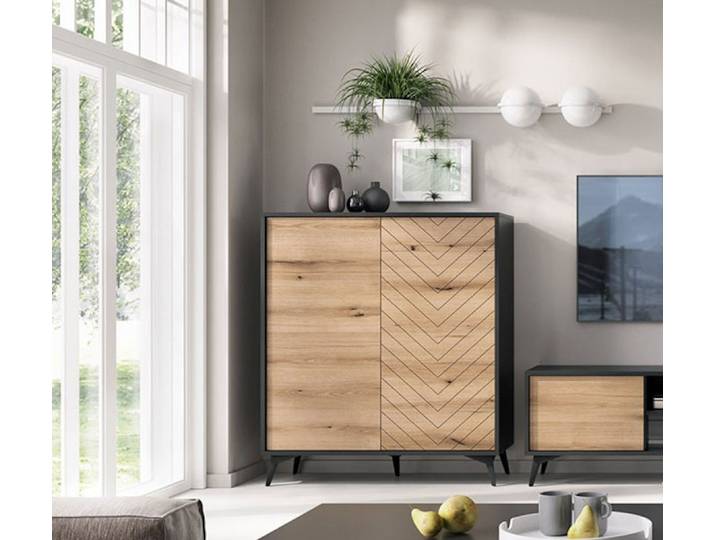 Feldmann-Wohnen Highboard Diamond (1 St), 103,5cm Evoke Oak schwarz