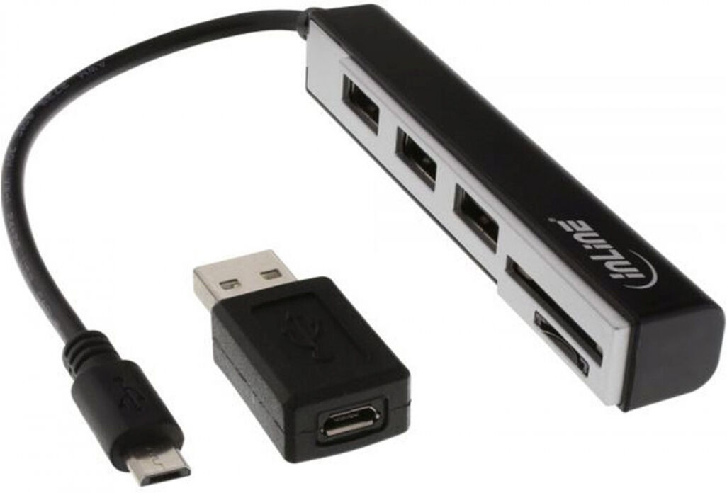 InLine Lecteur de cartes OTG Hub USB 2.0 pour smartphones,tablettes & ordinateur portable