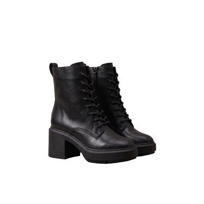 Schnürstiefelette CALVIN KLEIN "BLOCK HEEL ANK BOOT LACEUP LTH", Damen, Gr. 39, Leder Synthetik Textil, schwarz, unifarben, Schuhe Schnürstiefelette, Schnürboots mit Blockabsatz und Anziehlasche