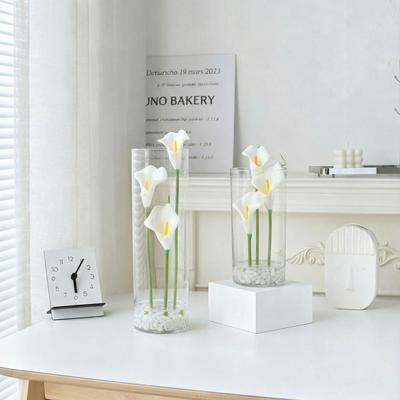 Garvee Artificial Flowers Set of 3 Calla Lily in Vase with Faux Water, Real Touch White Faux Calla Lily Flowers