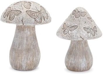 Bumble Bee and Butterfly Print Mushroom (Set of 2) by Melrose in Grey/beige