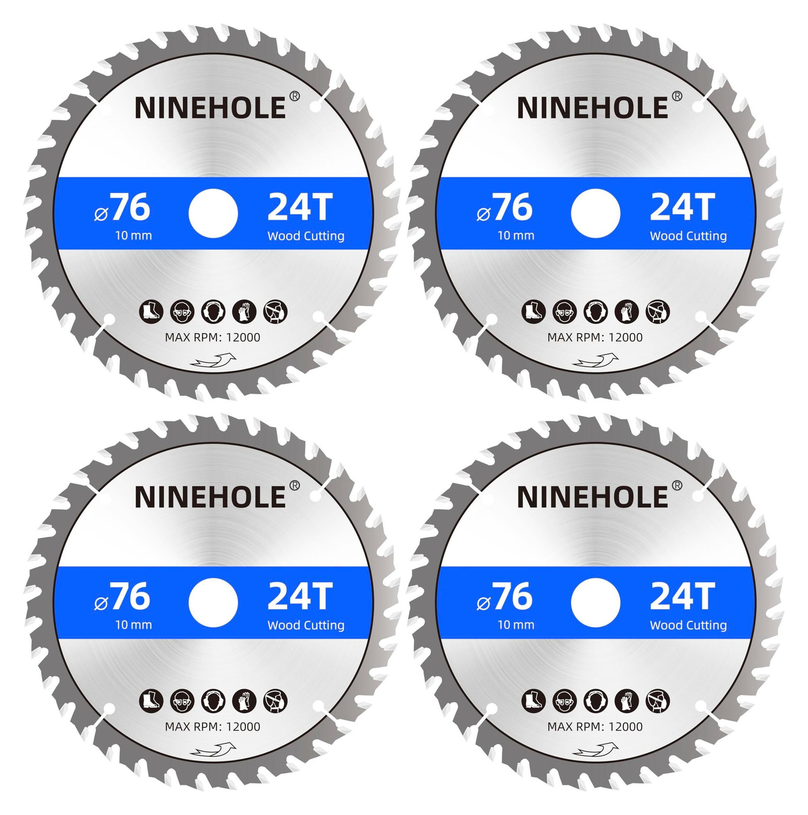 Selius Set van 4 Cirkelzaagbladen 76 x 10 mm 24T voor Hout, Multiplex, Laminaat, Gipsplaat en Plastic