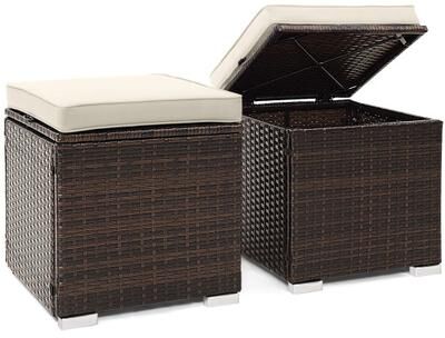 Costway 2 Pieces Patio Ottoman with Removable Cushions-White