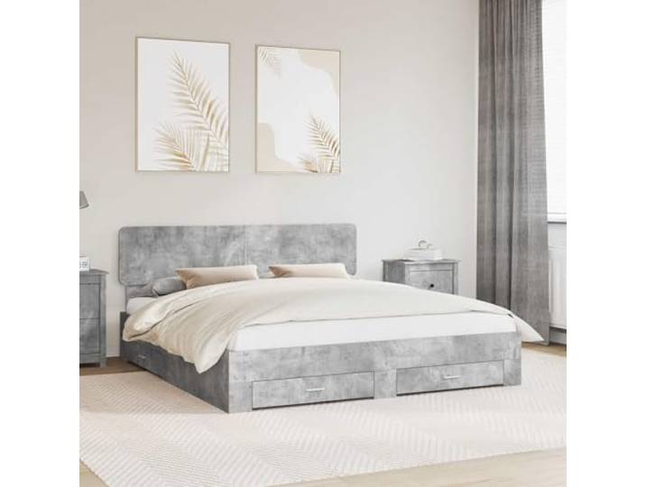 RJPLMFV Bettrahmen, Beton, 200 x 200 cm, Holz Mit Schubladen, inklusive Lattenrosten, modernes Design, einfache Montage, pflegeleichte Oberfläche