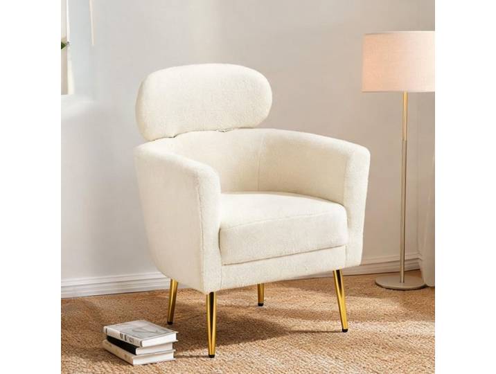 Fauteuil de salon en peluche teddy crème 71x65x90 cm têtière amovible et pieds - Crème Peluche teddy (100 polyester) 71 x 65 x